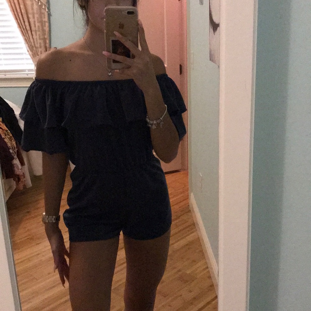 Agaci silky off the shoulder dark blue romper